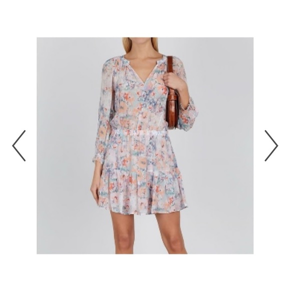 Velvet by Graham & Spencer Watercolor Floral V-neck Mini Long Sleeve Dress Small - Picture 14 of 15